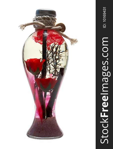 Color photo of roses in a glass vase. An isolated object on a white background. Color photo of roses in a glass vase. An isolated object on a white background