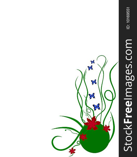 Vector illustration of a natural ornament with flowers, plants, leaves and butterflies