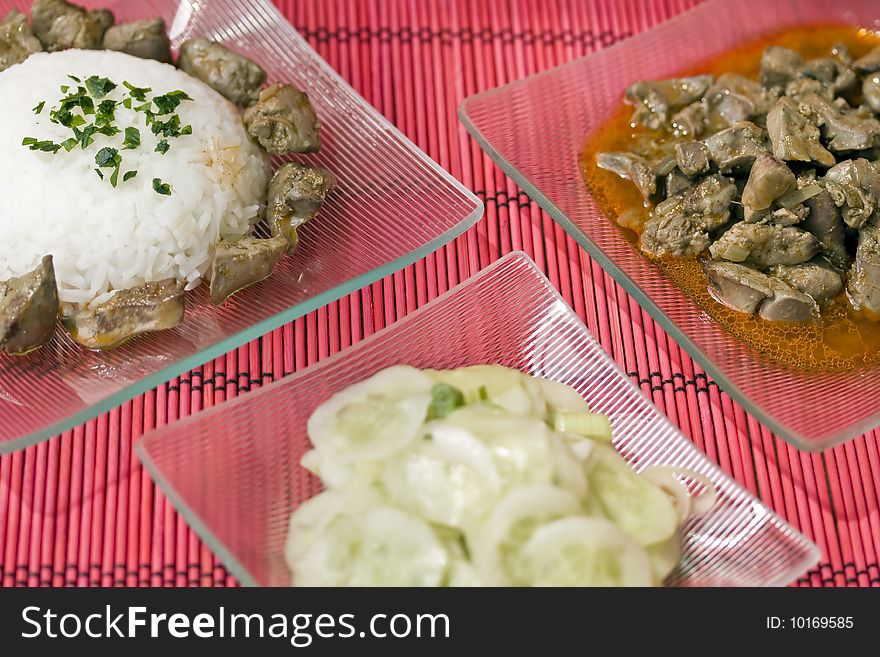 Chinese food in a glass plate