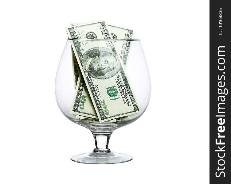 Currency in glass, over white, dollars. Currency in glass, over white, dollars