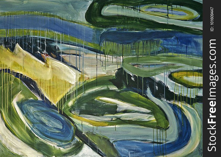 1990 - &#x27;Dune-landscape in Ovals, acrylic large painting on canvas; A high resolution art image for free download to print, pu