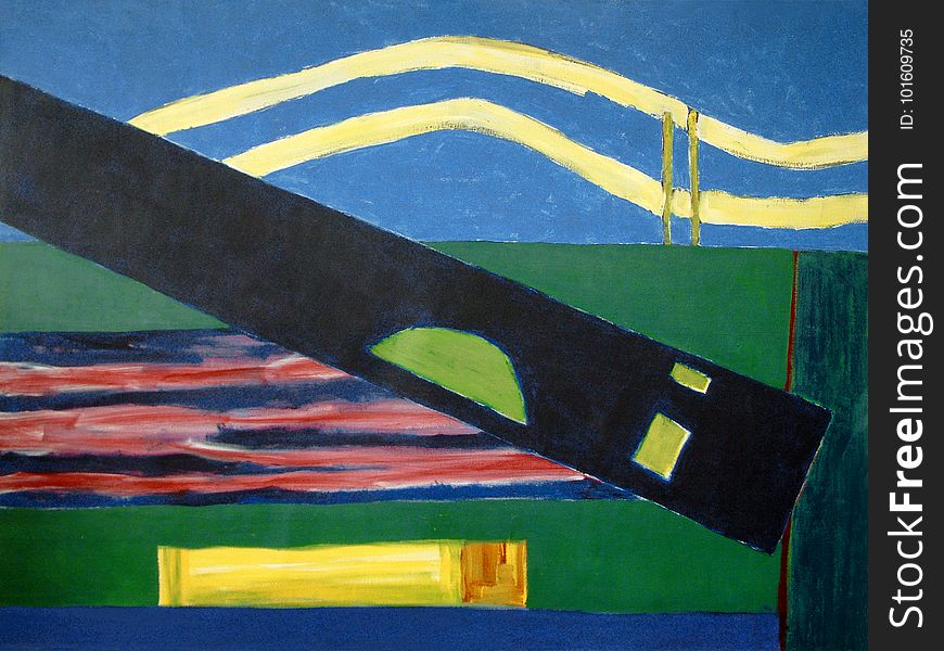 1989 - &#x27;Landscape + Diagonal&#x27;, acrylic large painting on canvas, Dutch abstract art / colorful painting art on canvas -