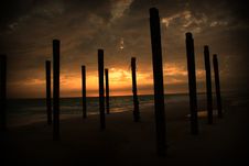 Abandon Pier Beach Sunset Royalty Free Stock Images Abandon Pier Beach Sunset Royalty Free Stock Images