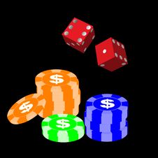 Dice And Gamling Chips (vector) Royalty Free Stock Photo