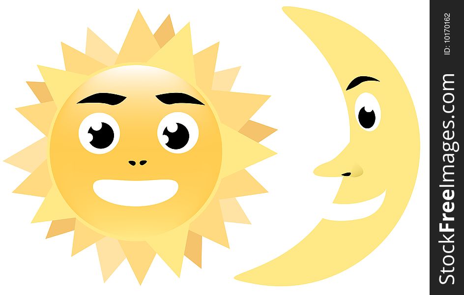 Smiling Yellow Sun and Moon