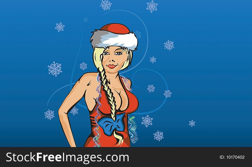 Illustration of Snow Maiden Happy new year with snowflakes on background