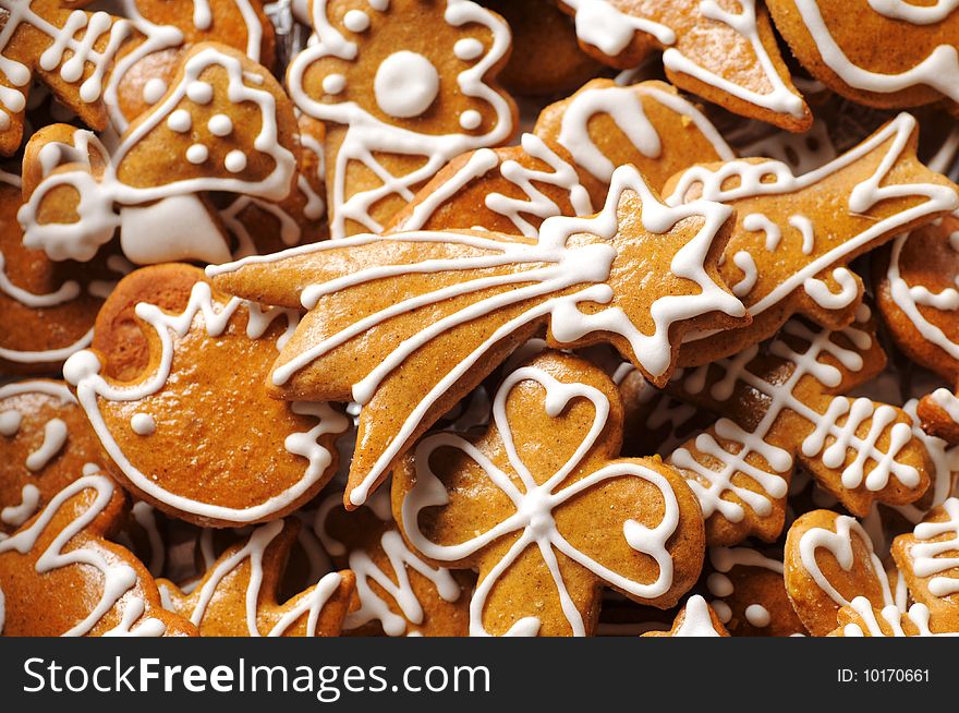 Various shapes of gingerbread cookies - full frame