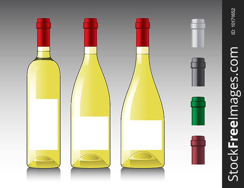 Three different white wine bottles.