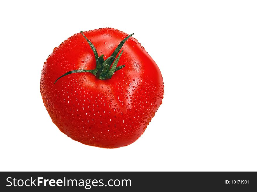 Single fresh tomato,isolated on white background