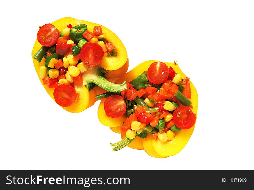 Rich vegetable mix in two peppers. Rich vegetable mix in two peppers