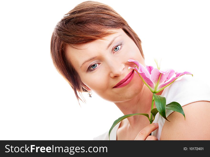 Positive woman with flower