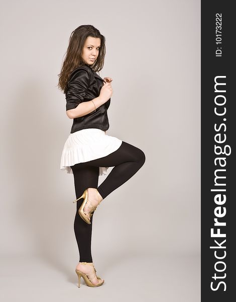 Brunette Posing, Isolated Over White Background