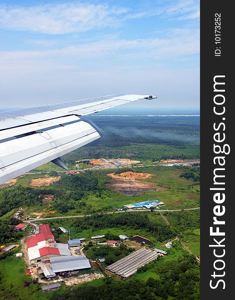 Aerial view of cloud over residential area.