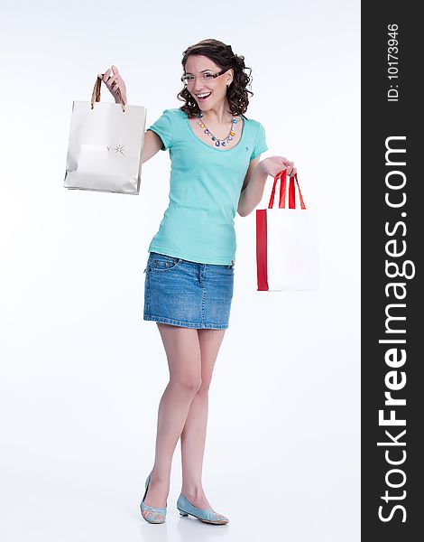 Young Emotional Woman With Paper Bag