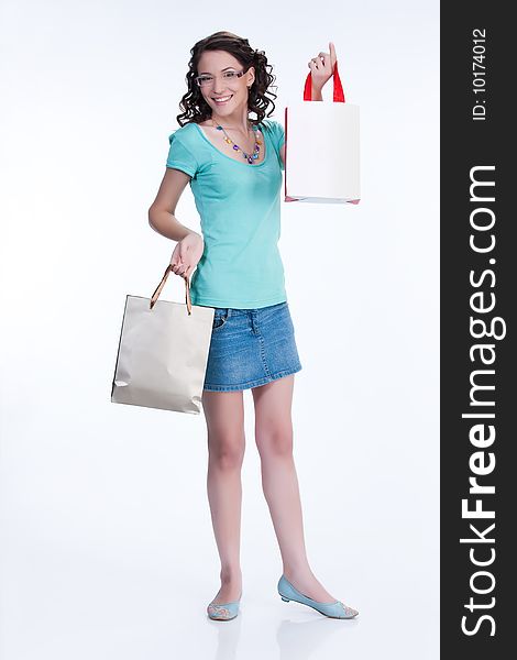 Young Emotional Woman With Paper Bag