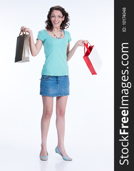 Young Emotional Woman With Paper Bag