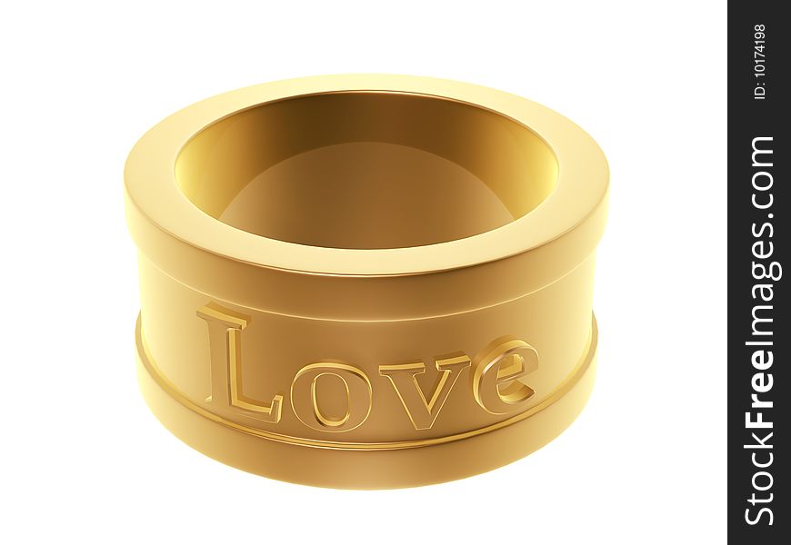 Golden love ring isolated on white background