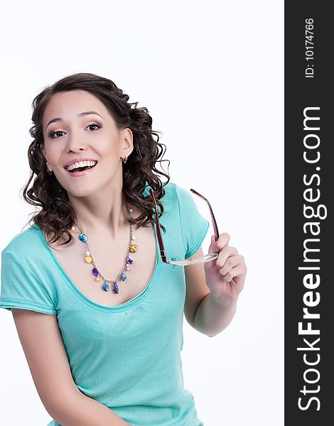 Young emotional woman on isolated background