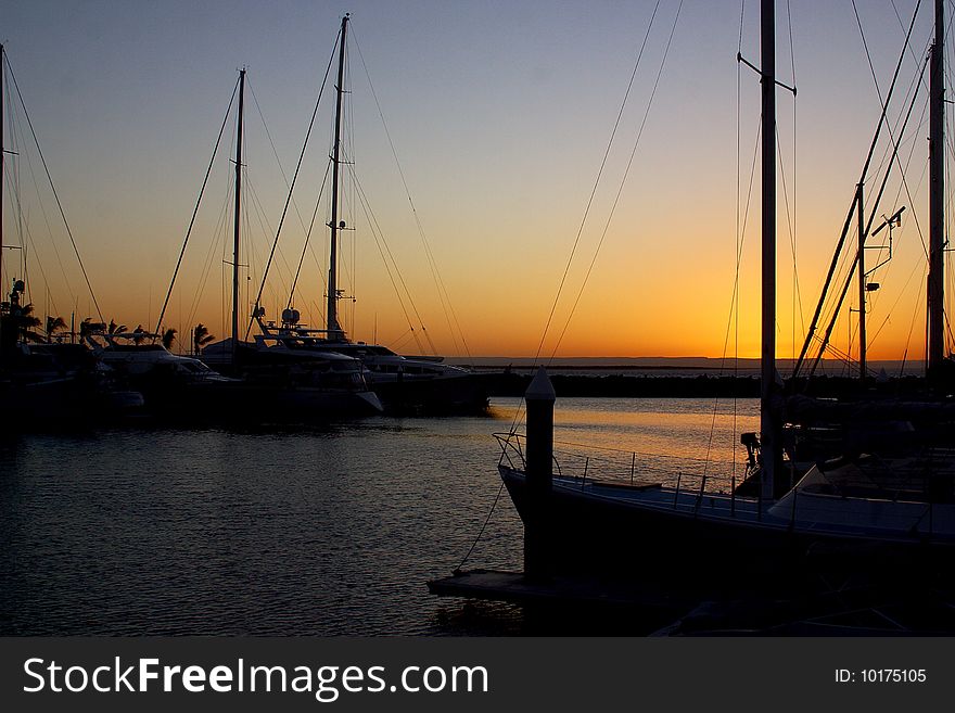 Yachts silhouette in La Paz, Mexico