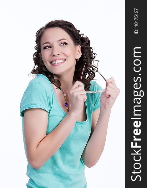 Young emotional woman on isolated background laughing