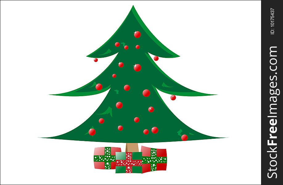 Decorative christmas tree with gifts; clip-art