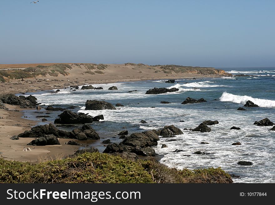 Rocks and waves at California shore