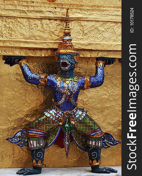 Ancient Ramayana figure at Wat Prakaew Thailand
