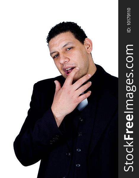 Portrait of a aruban algerian man standing against isolated white background