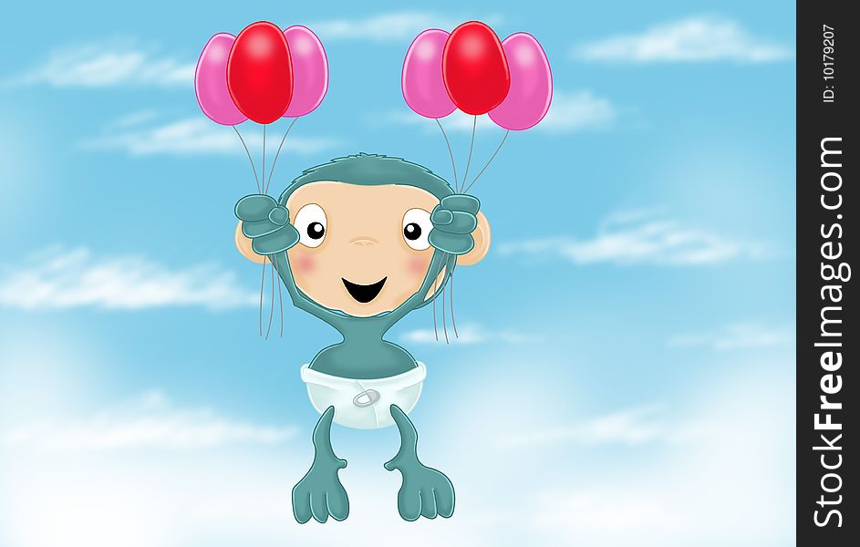 Baby Chimp With Balloons