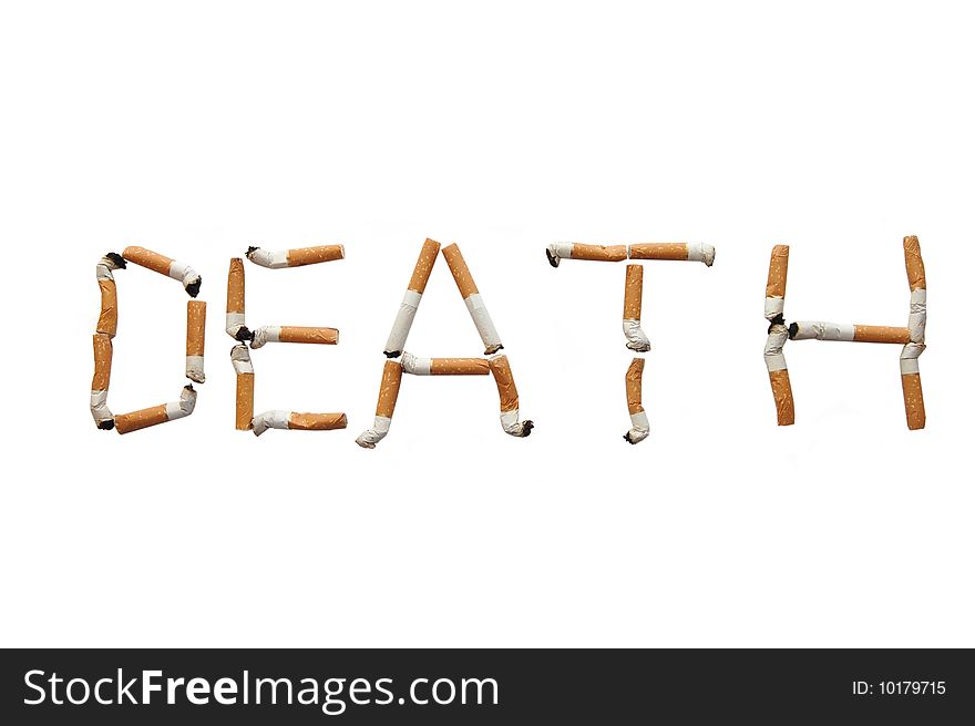 Word death from cigarette on a white background. Word death from cigarette on a white background