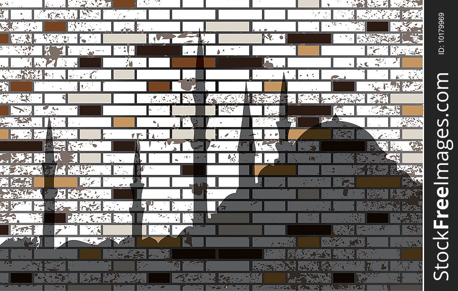 Abstract Grunge Mosaic Tiles And Mosque Silhouette