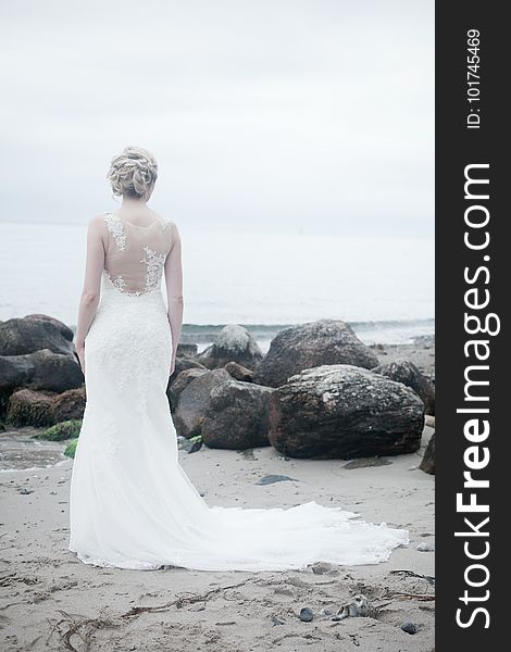 Alone, Beach, Bride, Dress