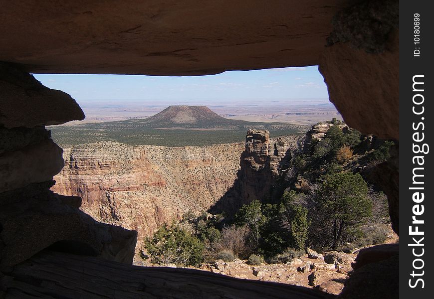 Looking through a rock to the Grand Canyon