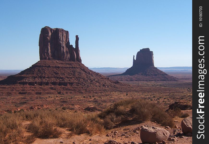 Daytime shot of monument valley in Navajo Desert in USA