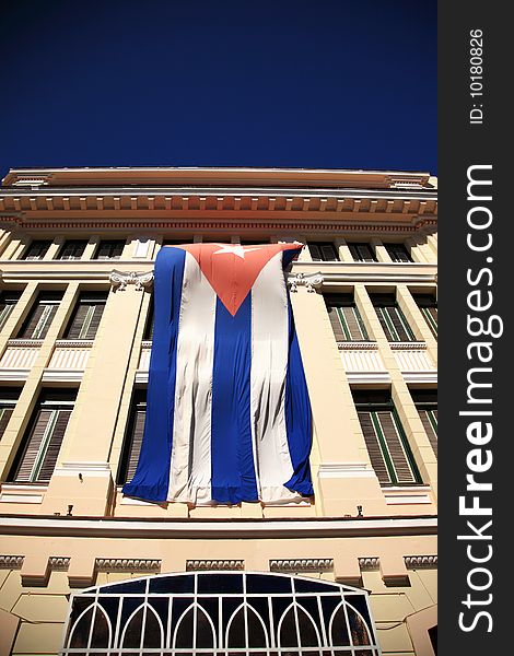 The flag of cuba on a building in Havana, Cuba