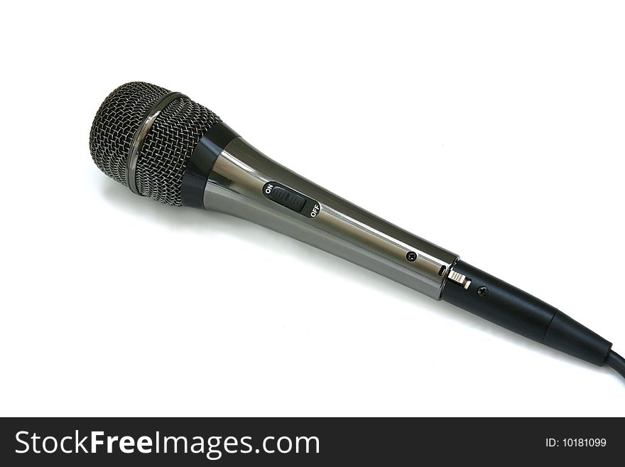 The big black microphone on a white background