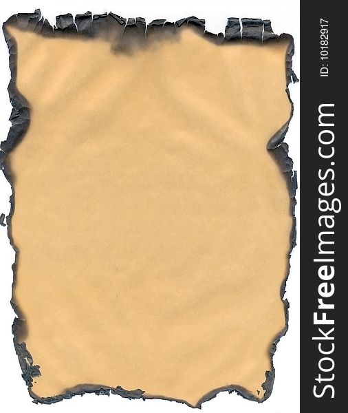 Old paper is burned at the edges of a blank form in isolation on a white background