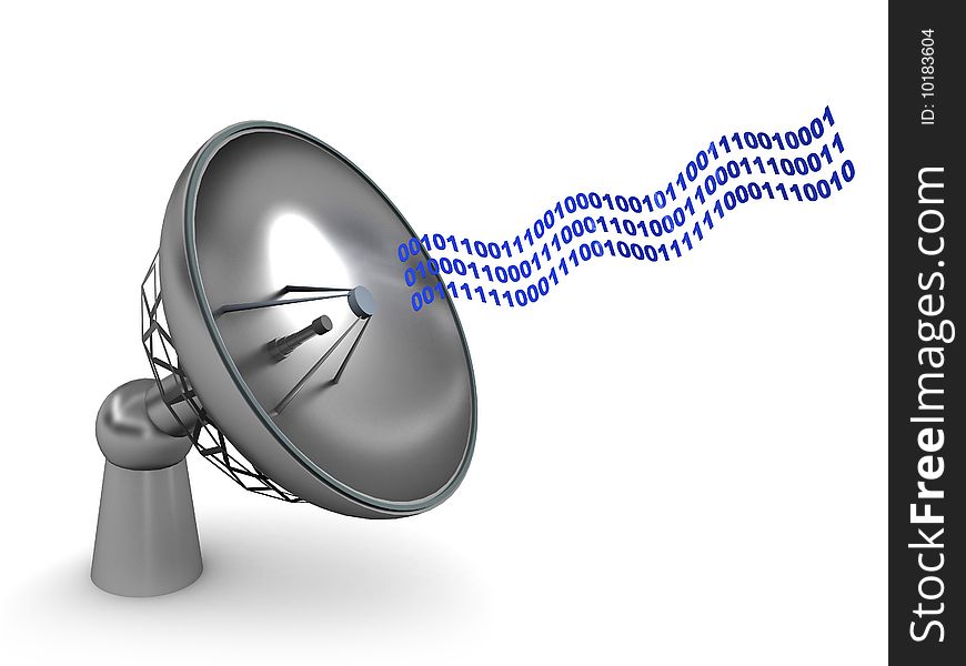 3d illustration of radio-aerial and digital data flow, over white background. 3d illustration of radio-aerial and digital data flow, over white background