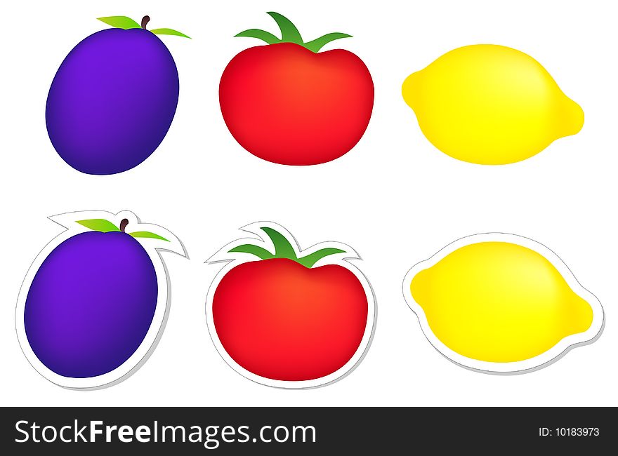 Bright fruit plum, tomato, lemon