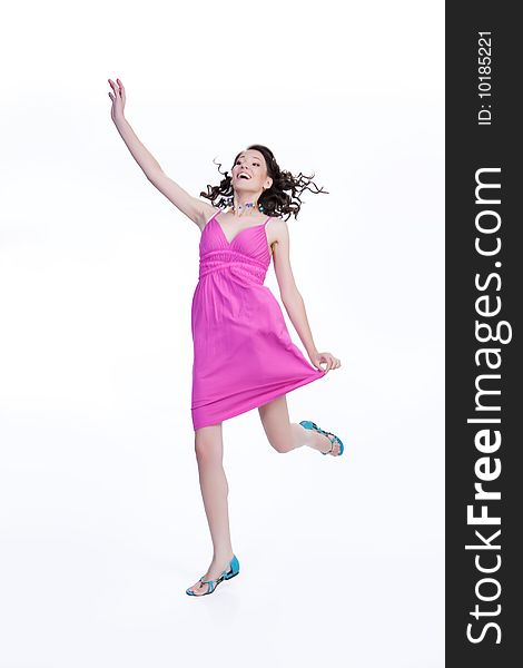 Young emotional beautiful woman jumping and laughing. Young emotional beautiful woman jumping and laughing