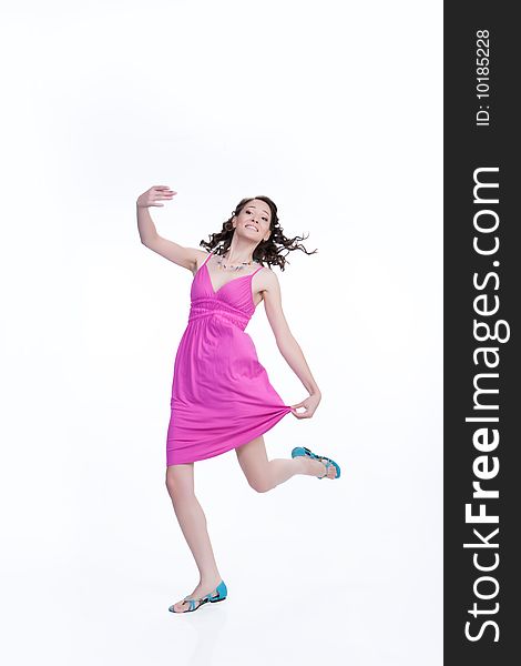 Young emotional beautiful woman jumping and laughing. Young emotional beautiful woman jumping and laughing