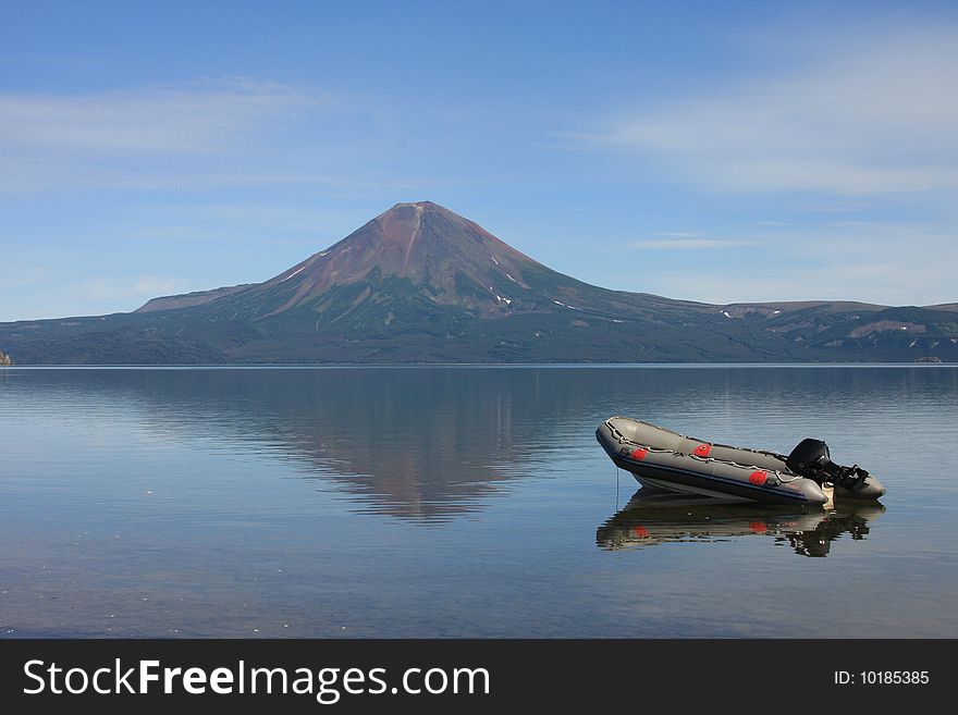 Boat at Kurilskoe lake, Kamchatka, Russia. Boat at Kurilskoe lake, Kamchatka, Russia.