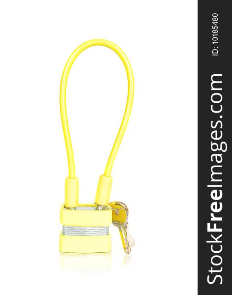 Yellow lock with keys isolated on the white background. Yellow lock with keys isolated on the white background.