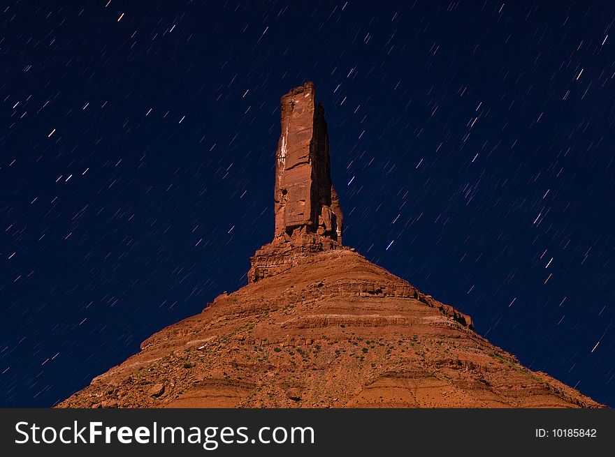 Moonlit Castleton Tower and star filled sky, near Moab, Utah. Moonlit Castleton Tower and star filled sky, near Moab, Utah