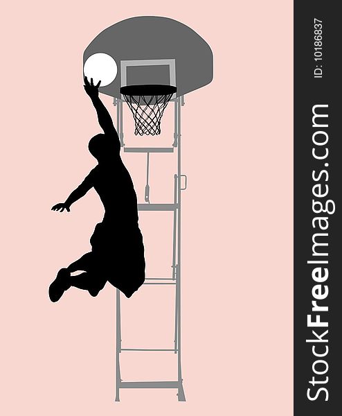 Vector graphic basketball. Silhouette man with the ball. Vector graphic basketball. Silhouette man with the ball