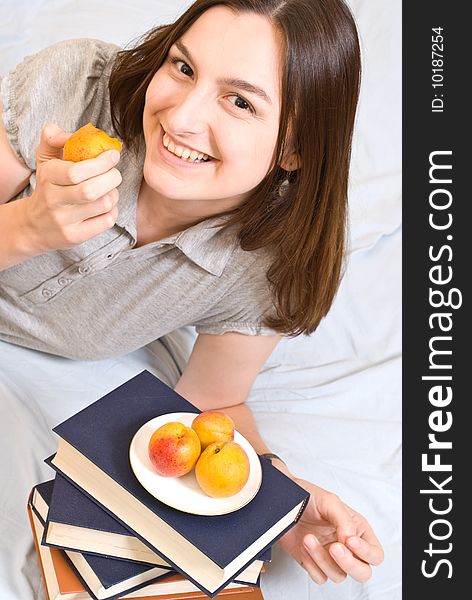 Smiling Student  With  Peach