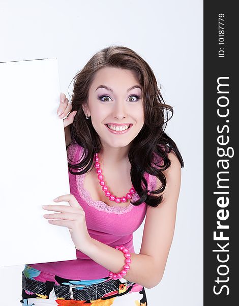 Young emotional woman on isolated background