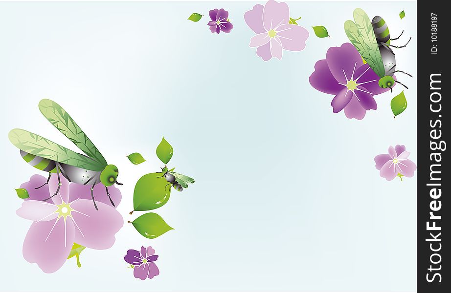 Perfect summer background with flowers and dragonflies. Perfect summer background with flowers and dragonflies