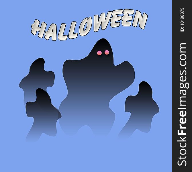 Spooky Halloween ghost opaque on blue background illustration. Spooky Halloween ghost opaque on blue background illustration