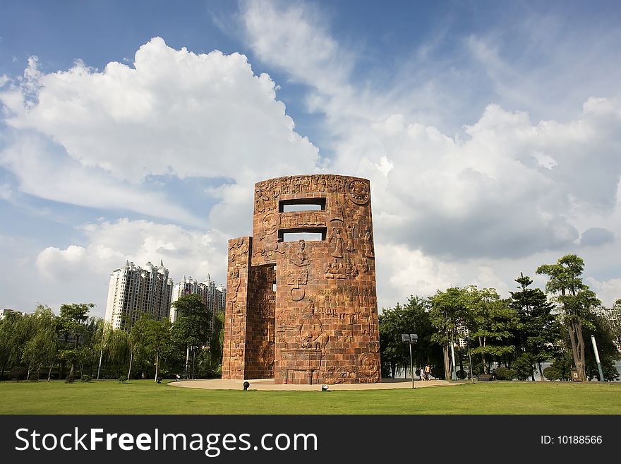 A big modern and antique sculpture in foshan century park,canton,China